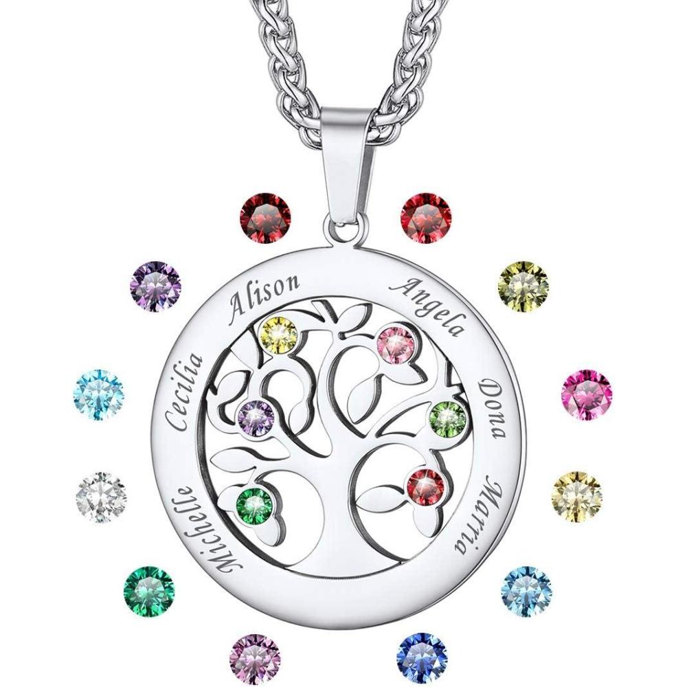 imageU7 Mother Necklace Personalized Engrave Name Jewelry234567 Children Friend Family Names Necklace with Birthstone for Women GirlsPendant for Mom GrandmaWife02Family Tree27 Name Birthstone