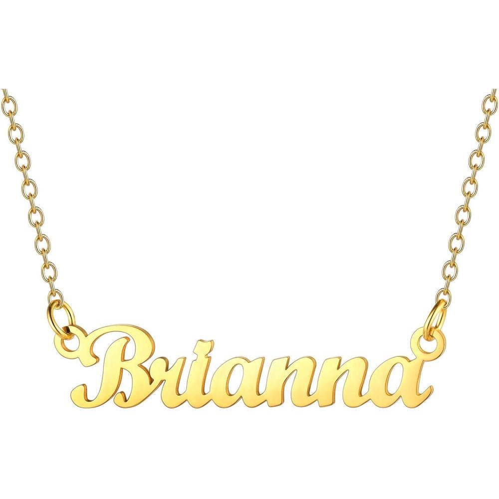imageU7 Name Necklace Personalized Stainless Steel 18K Gold Plated Nameplate Jewelry for Men Women Multiple Name Necklace Customized Initial Name Choker Necklace with Curb ChainBriannaGold Color