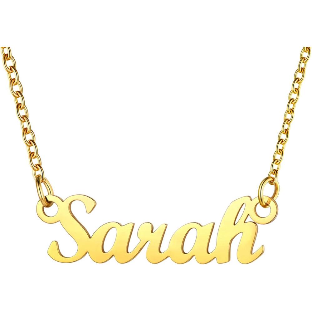 imageU7 Name Necklace Personalized Stainless Steel 18K Gold Plated Nameplate Jewelry for Men Women Multiple Name Necklace Customized Initial Name Choker Necklace with Curb ChainSarahGold Color