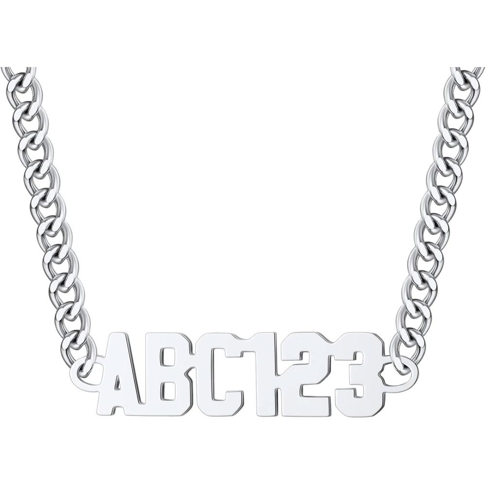imageU7 Name Necklace Personalized Stainless Steel 18K Gold Plated Nameplate Jewelry for Men Women Multiple Name Necklace Customized Initial Name Choker Necklace with Curb Chain05Custom Silver Name w 4mm Cuban Chain