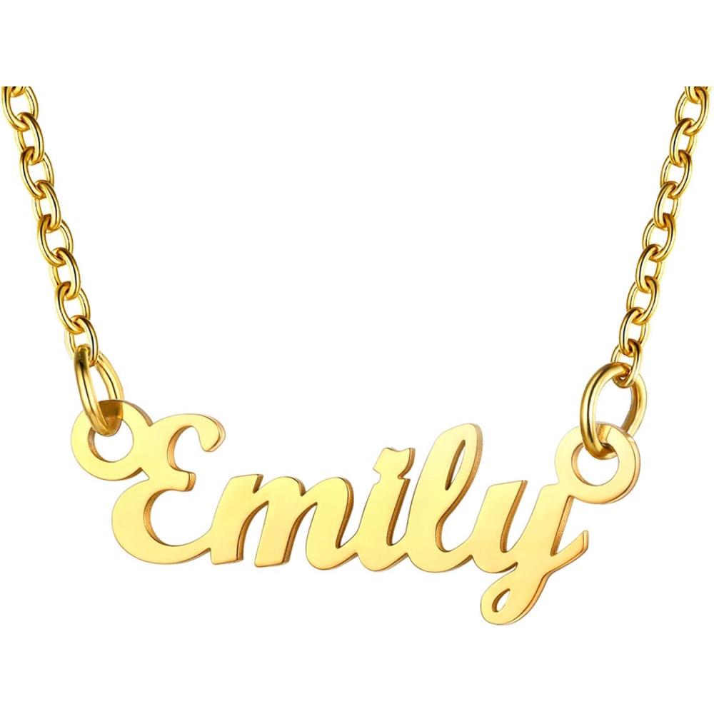 imageU7 Name Necklace Personalized Stainless Steel 18K Gold Plated Nameplate Jewelry for Men Women Multiple Name Necklace Customized Initial Name Choker Necklace with Curb ChainEmilyGold Color
