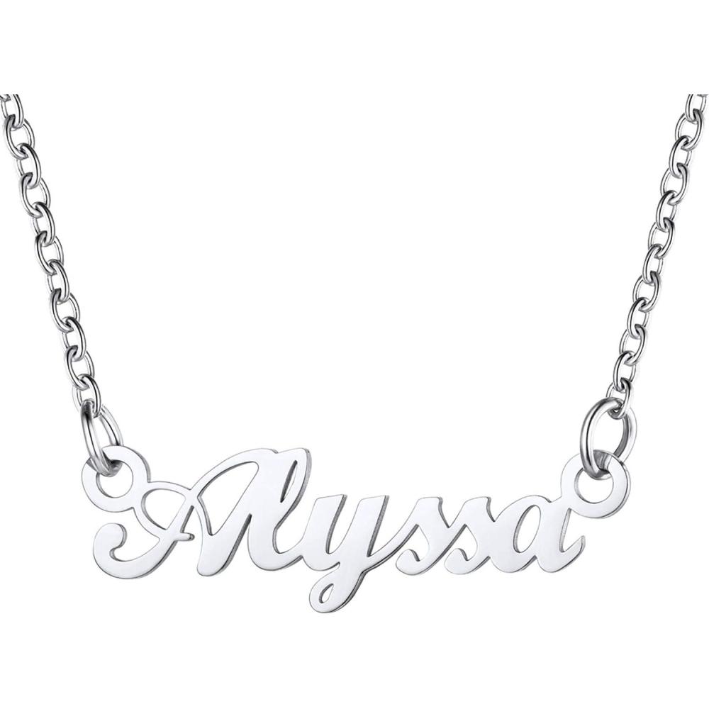 imageU7 Name Necklace Personalized Stainless Steel 18K Gold Plated Nameplate Jewelry for Men Women Multiple Name Necklace Customized Initial Name Choker Necklace with Curb ChainAlyssaStainless Color