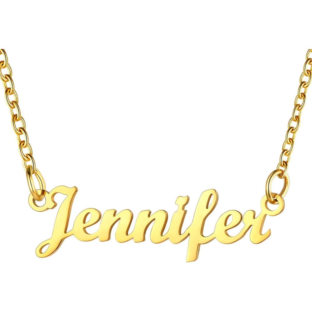 imageU7 Name Necklace Personalized Stainless Steel 18K Gold Plated Nameplate Jewelry for Men Women Multiple Name Necklace Customized Initial Name Choker Necklace with Curb ChainJenniferGold Color