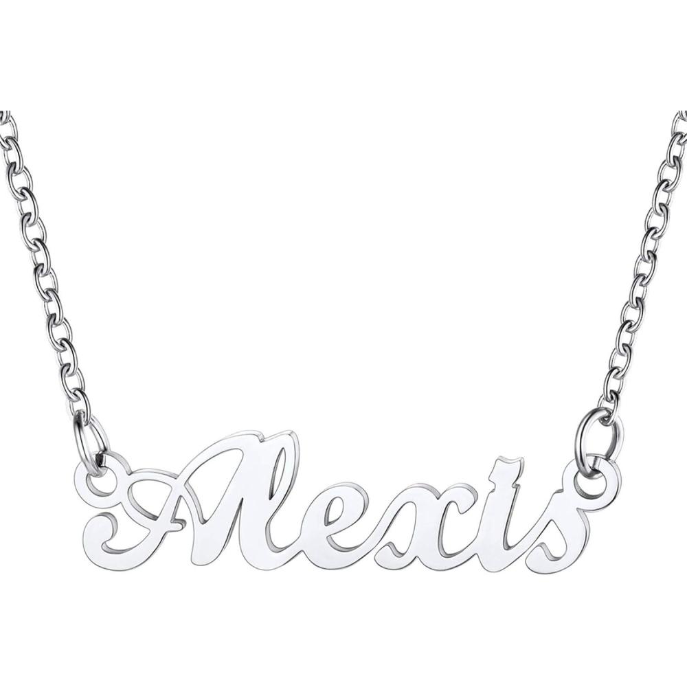 imageU7 Name Necklace Personalized Stainless Steel 18K Gold Plated Nameplate Jewelry for Men Women Multiple Name Necklace Customized Initial Name Choker Necklace with Curb ChainAlexisStainless Color