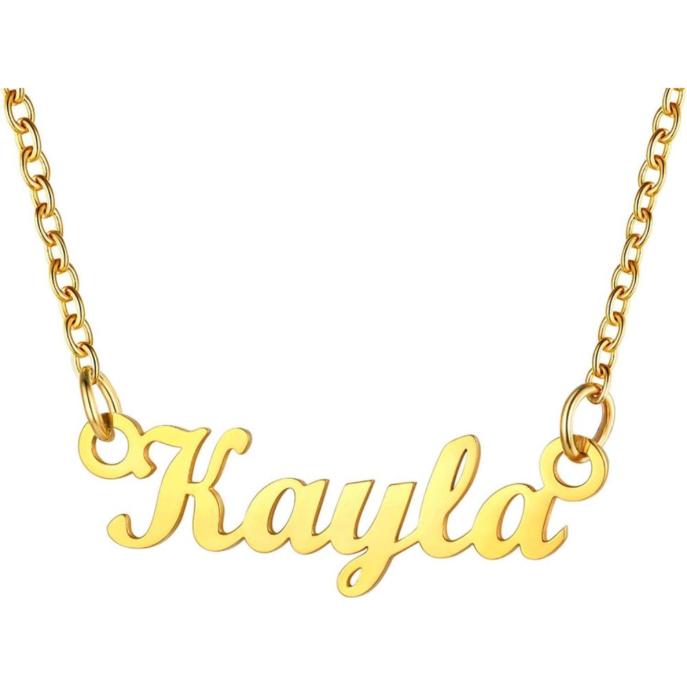 imageU7 Name Necklace Personalized Stainless Steel 18K Gold Plated Nameplate Jewelry for Men Women Multiple Name Necklace Customized Initial Name Choker Necklace with Curb ChainKaylaGold Color
