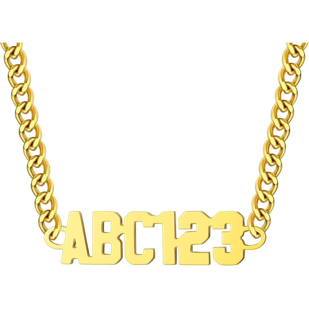 imageU7 Name Necklace Personalized Stainless Steel 18K Gold Plated Nameplate Jewelry for Men Women Multiple Name Necklace Customized Initial Name Choker Necklace with Curb Chain05Custom Gold Name w 4mm Cuban Chain