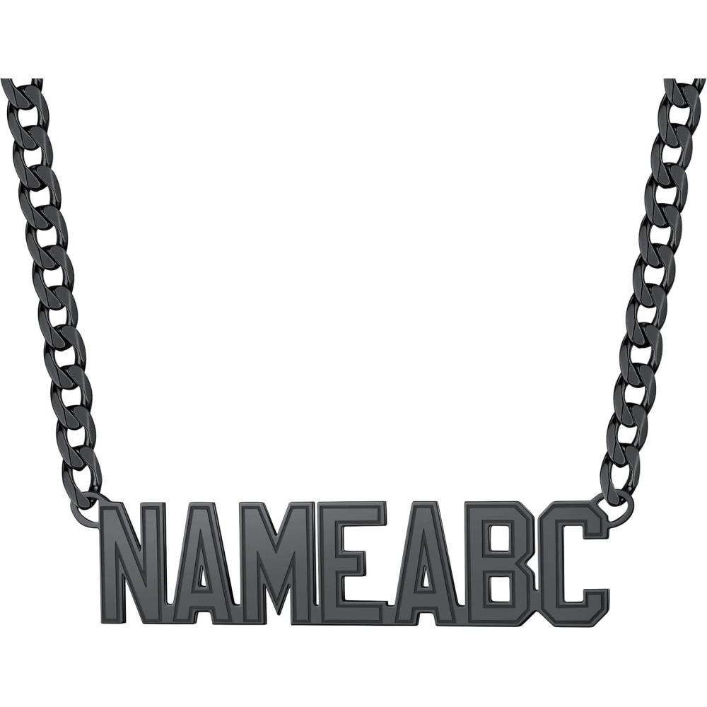 imageU7 Name Necklace Personalized Stainless Steel 18K Gold Plated Nameplate Jewelry for Men Women Multiple Name Necklace Customized Initial Name Choker Necklace with Curb Chain04Custom Black Name  Chain Length 1830 Inch