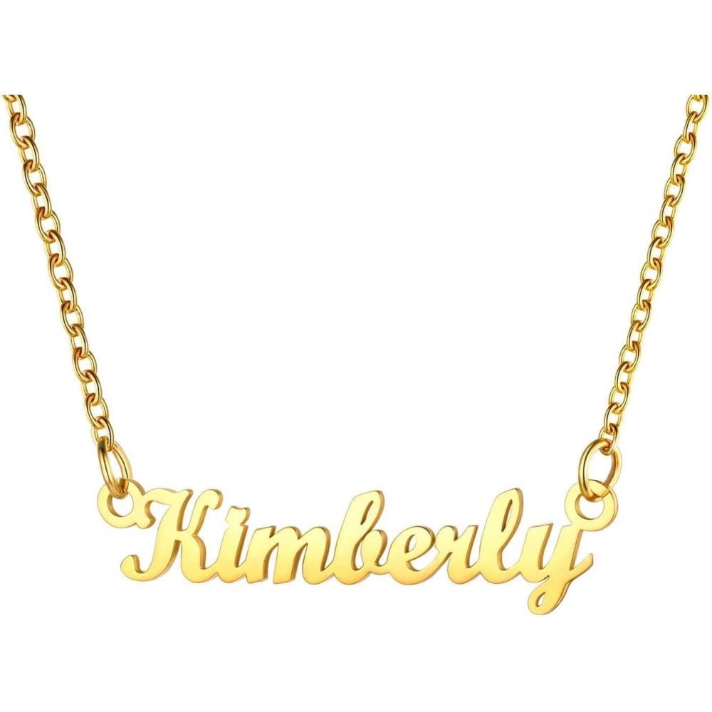 imageU7 Name Necklace Personalized Stainless Steel 18K Gold Plated Nameplate Jewelry for Men Women Multiple Name Necklace Customized Initial Name Choker Necklace with Curb ChainKimberlyGold Color