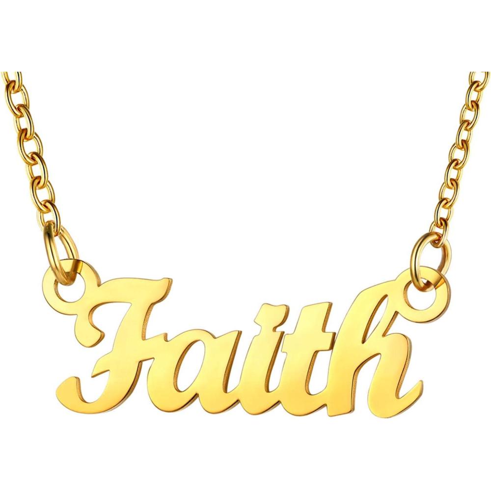 imageU7 Name Necklace Personalized Stainless Steel 18K Gold Plated Nameplate Jewelry for Men Women Multiple Name Necklace Customized Initial Name Choker Necklace with Curb ChainFaithGold Color