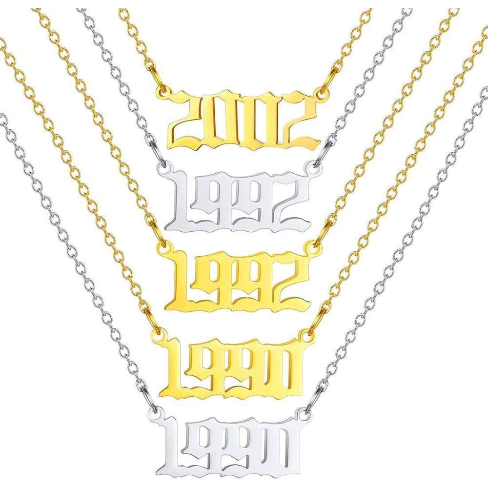 imageU7 Name Necklace Personalized Stainless Steel 18K Gold Plated Nameplate Jewelry for Men Women Multiple Name Necklace Customized Initial Name Choker Necklace with Curb Chain08Custom YearNumber