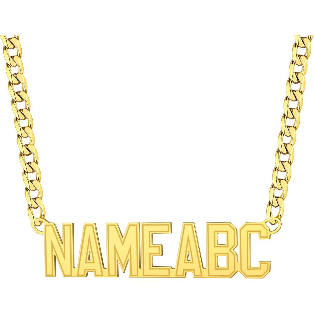 imageU7 Name Necklace Personalized Stainless Steel 18K Gold Plated Nameplate Jewelry for Men Women Multiple Name Necklace Customized Initial Name Choker Necklace with Curb Chain04Custom Gold Name  Chain Length 1830 Inch