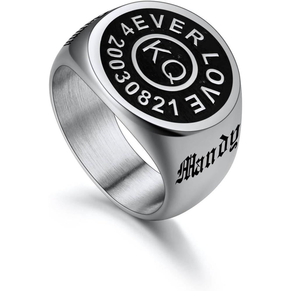 imageU7 Personalized Signet Rings for Men Women Stainless Steel18K Gold PlatedBlack Engraved Ring Custom Initial Ring Gifts for Boys Father01Black CircleSteel