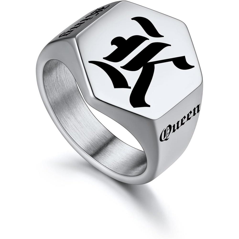 imageU7 Personalized Signet Rings for Men Women Stainless Steel18K Gold PlatedBlack Engraved Ring Custom Initial Ring Gifts for Boys Father02HexagonSteel