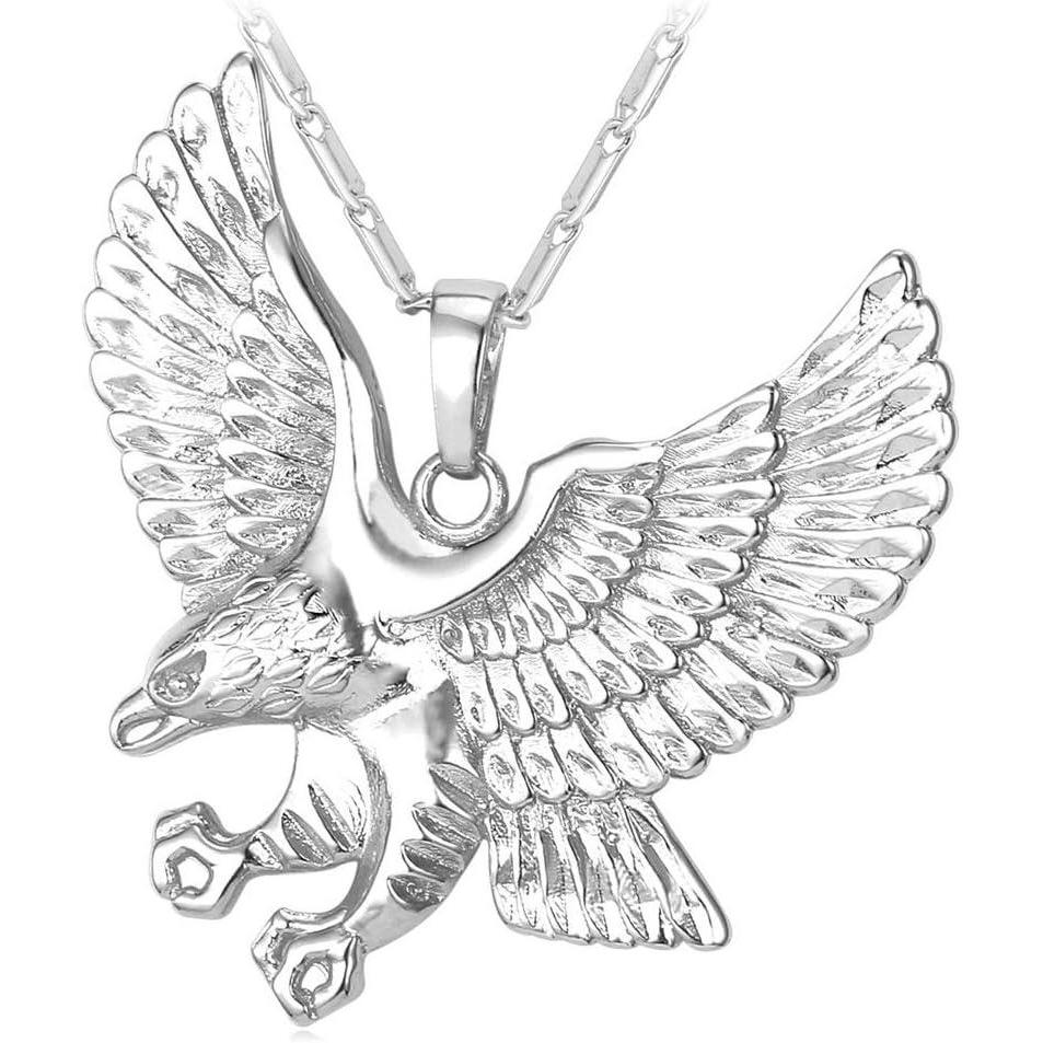 imageU7 Punk ChameleonEagleDragonHawkWolf Necklaces for Men Women Retro Black Stainless Steel Animal Pendant Personalized Jewelry Gift Cool Necklace with 22 Inch Chain02Eagleplatinuum