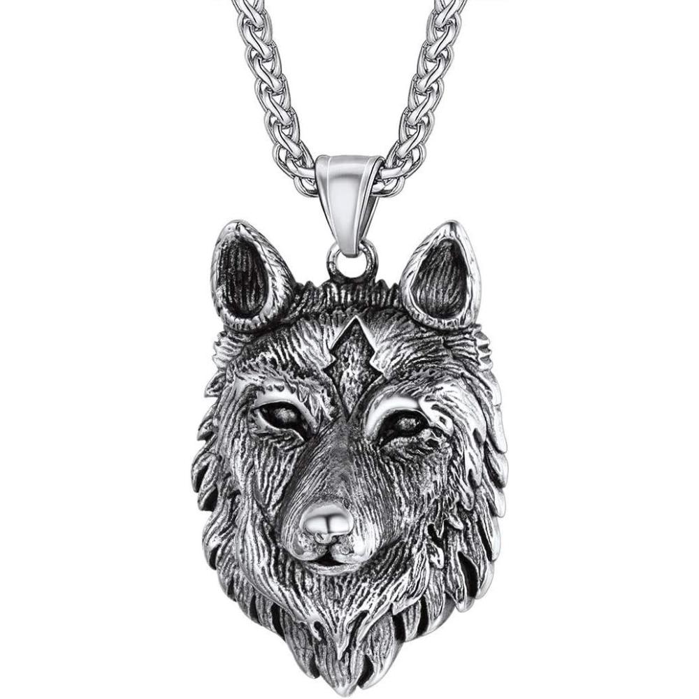 imageU7 Punk ChameleonEagleDragonHawkWolf Necklaces for Men Women Retro Black Stainless Steel Animal Pendant Personalized Jewelry Gift Cool Necklace with 22 Inch Chain06Wolf HeadStainless Steel