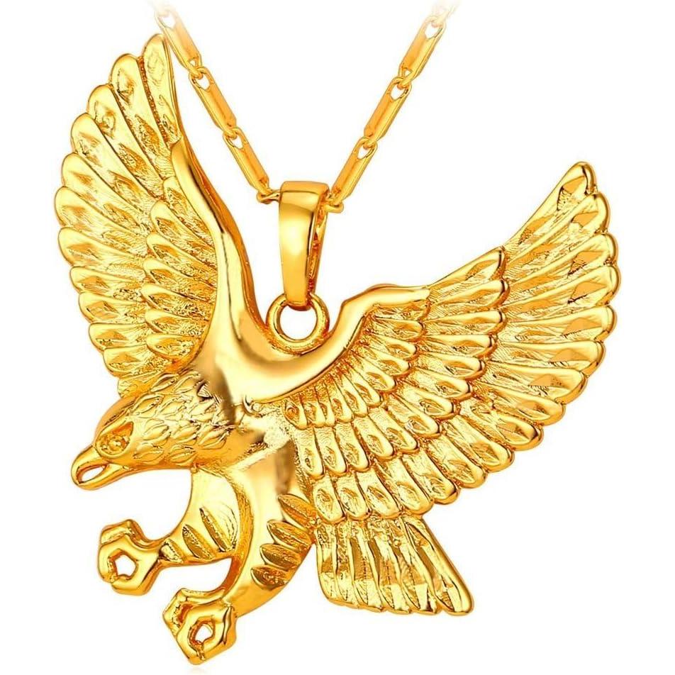 imageU7 Punk ChameleonEagleDragonHawkWolf Necklaces for Men Women Retro Black Stainless Steel Animal Pendant Personalized Jewelry Gift Cool Necklace with 22 Inch Chain02Eaglegold