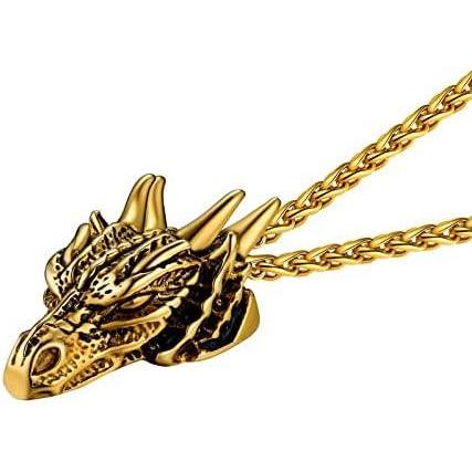 imageU7 Punk ChameleonEagleDragonHawkWolf Necklaces for Men Women Retro Black Stainless Steel Animal Pendant Personalized Jewelry Gift Cool Necklace with 22 Inch Chain05Dragon Gold