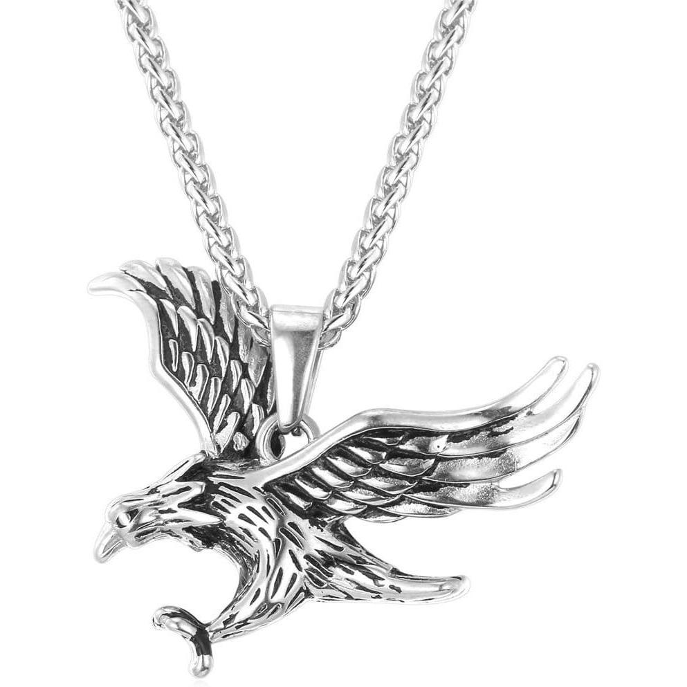 imageU7 Punk ChameleonEagleDragonHawkWolf Necklaces for Men Women Retro Black Stainless Steel Animal Pendant Personalized Jewelry Gift Cool Necklace with 22 Inch Chain03Big Eaglestainless steel
