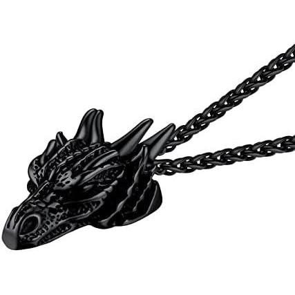 imageU7 Punk ChameleonEagleDragonHawkWolf Necklaces for Men Women Retro Black Stainless Steel Animal Pendant Personalized Jewelry Gift Cool Necklace with 22 Inch Chain05Dragon Black