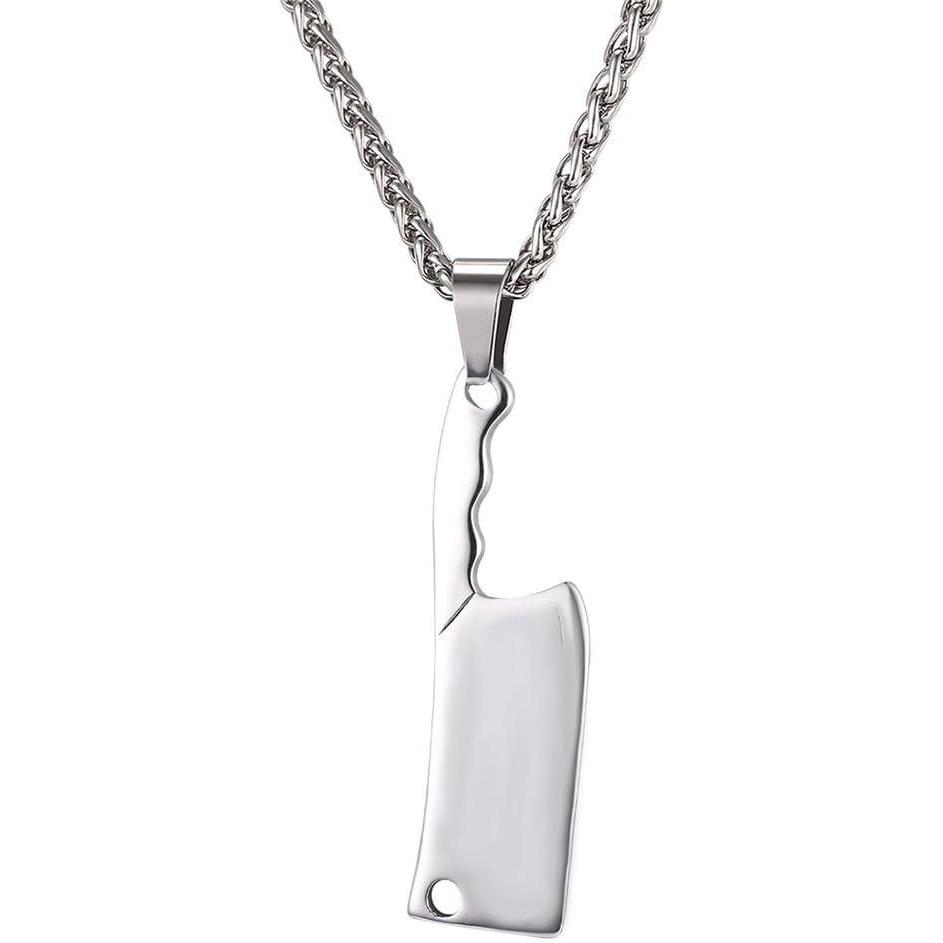 imageU7 Punk Necklaces Stainless Steel 18K Gold Plated Large Hip Hop DaggerKnifeSwordSteampunk GearLarge Razor Blade Pendant Necklace for Men Women Chain 2224 Inches12Knife Stainless