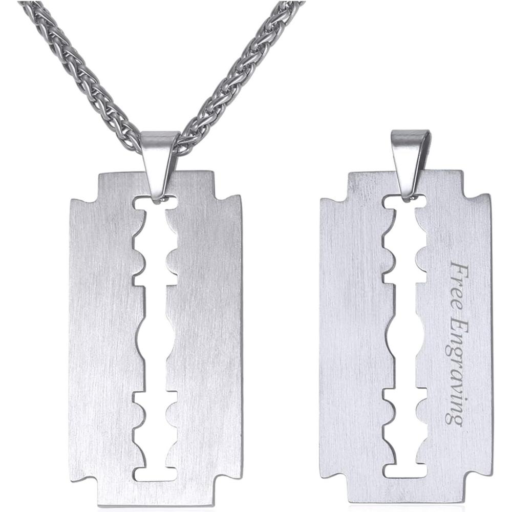 imageU7 Punk Necklaces Stainless Steel 18K Gold Plated Large Hip Hop DaggerKnifeSwordSteampunk GearLarge Razor Blade Pendant Necklace for Men Women Chain 2224 InchesRazor BladeStainlessCustomized