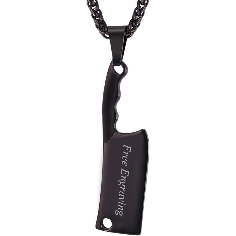 imageU7 Punk Necklaces Stainless Steel 18K Gold Plated Large Hip Hop DaggerKnifeSwordSteampunk GearLarge Razor Blade Pendant Necklace for Men Women Chain 2224 InchesKnifeBlackCustomized