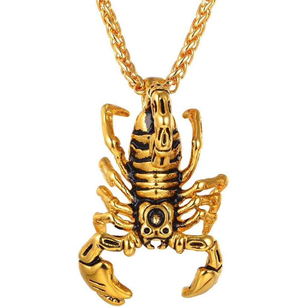 imageU7 Punk Necklaces Stainless Steel 18K Gold Plated Large Hip Hop DaggerKnifeSwordSteampunk GearLarge Razor Blade Pendant Necklace for Men Women Chain 2224 Inches09Scorpio Gold