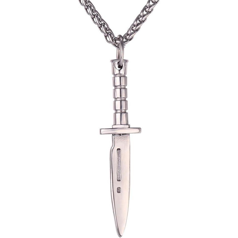 imageU7 Punk Necklaces Stainless Steel 18K Gold Plated Large Hip Hop DaggerKnifeSwordSteampunk GearLarge Razor Blade Pendant Necklace for Men Women Chain 2224 Inches06Dagger Stainless