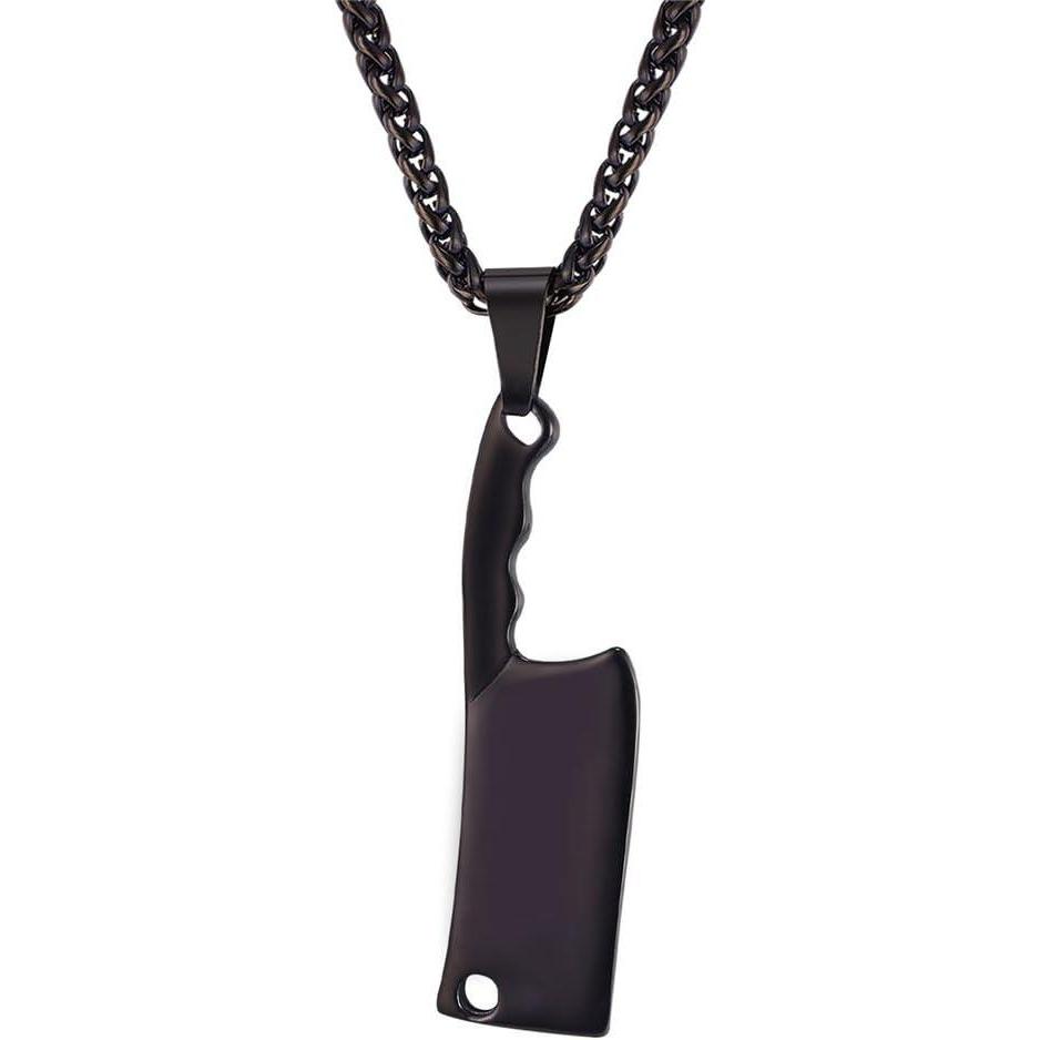 imageU7 Punk Necklaces Stainless Steel 18K Gold Plated Large Hip Hop DaggerKnifeSwordSteampunk GearLarge Razor Blade Pendant Necklace for Men Women Chain 2224 Inches12Knife Black