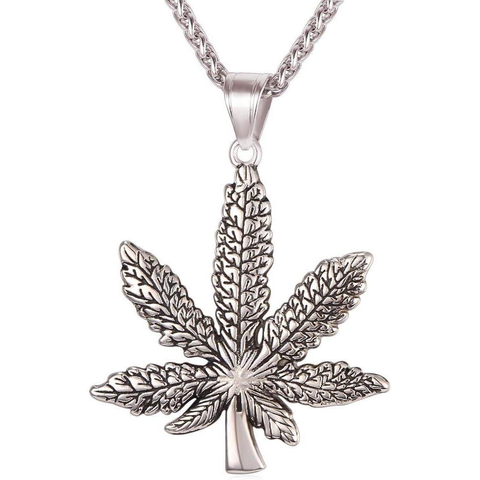 imageU7 Punk Necklaces Stainless Steel 18K Gold Plated Large Hip Hop DaggerKnifeSwordSteampunk GearLarge Razor Blade Pendant Necklace for Men Women Chain 2224 Inches07Marijuana Leaf Stainless