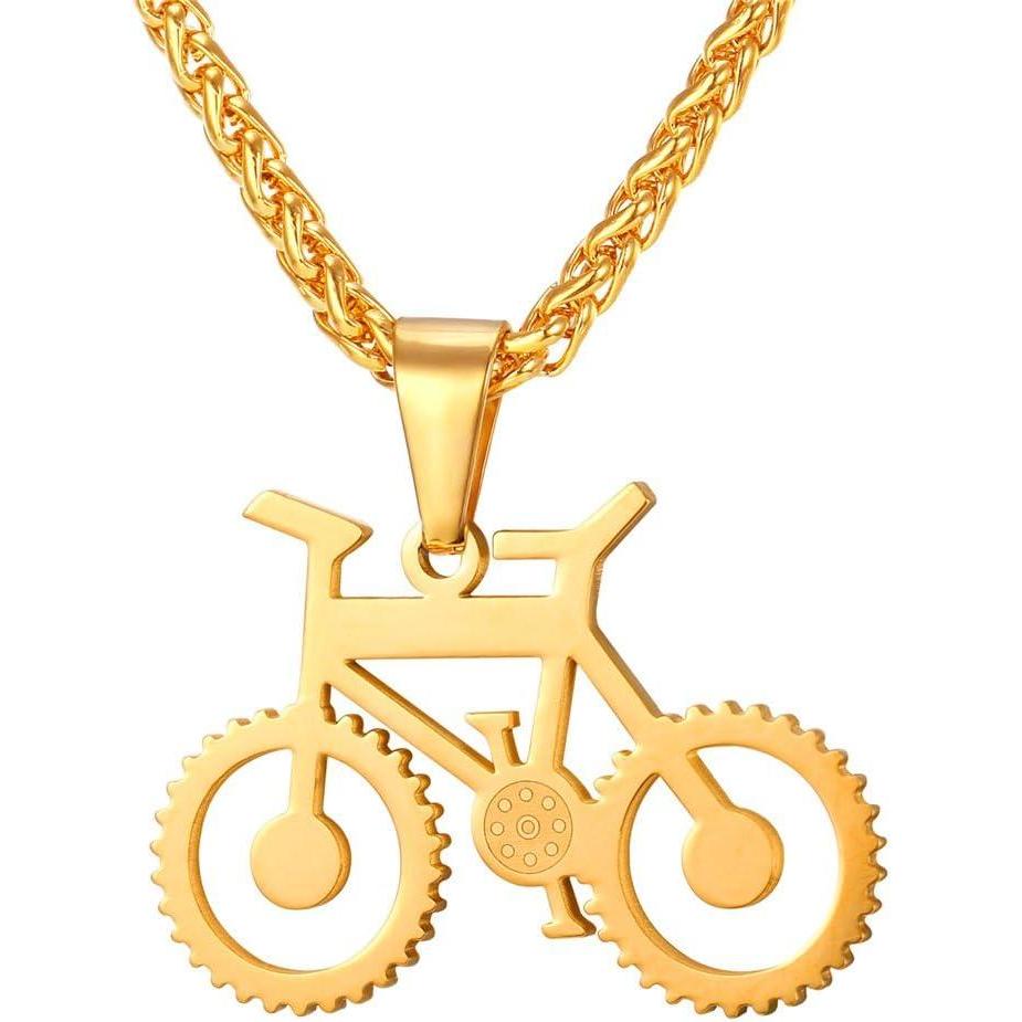 imageU7 Punk Necklaces Stainless Steel 18K Gold Plated Large Hip Hop DaggerKnifeSwordSteampunk GearLarge Razor Blade Pendant Necklace for Men Women Chain 2224 Inches14Bike Gold