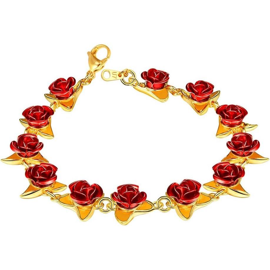 imageU7 Red Rose Link Bracelets for Women Girls 18K Gold Custom Text Photo Bracelet Romantic Rose Jewelry for Mom Wife01Bracelet Gold