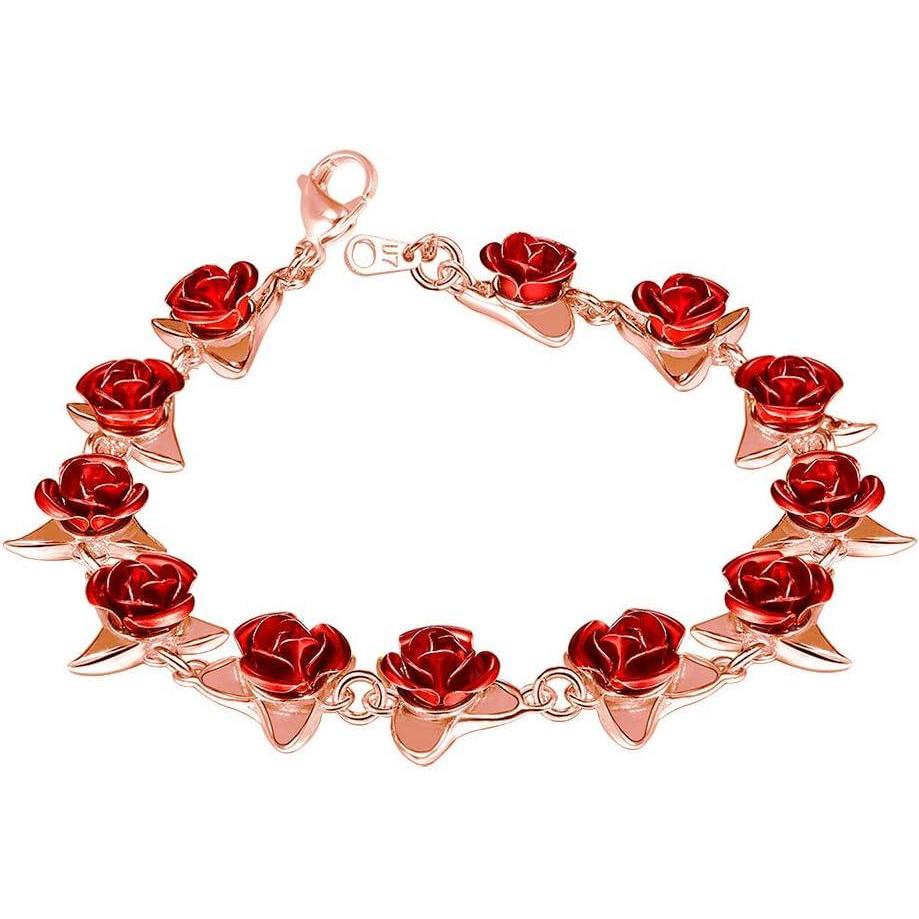 imageU7 Red Rose Link Bracelets for Women Girls 18K Gold Custom Text Photo Bracelet Romantic Rose Jewelry for Mom Wife01Bracelet Rose Gold