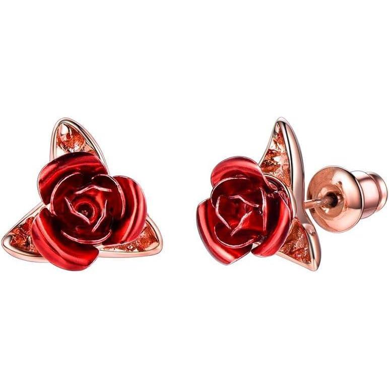 imageU7 Rose Stud Earrings for Women Girls Copper 18K Gold Plated Red Flower Earrings Dainty Jewelry Gifts for Wife Mom03Rose Gold