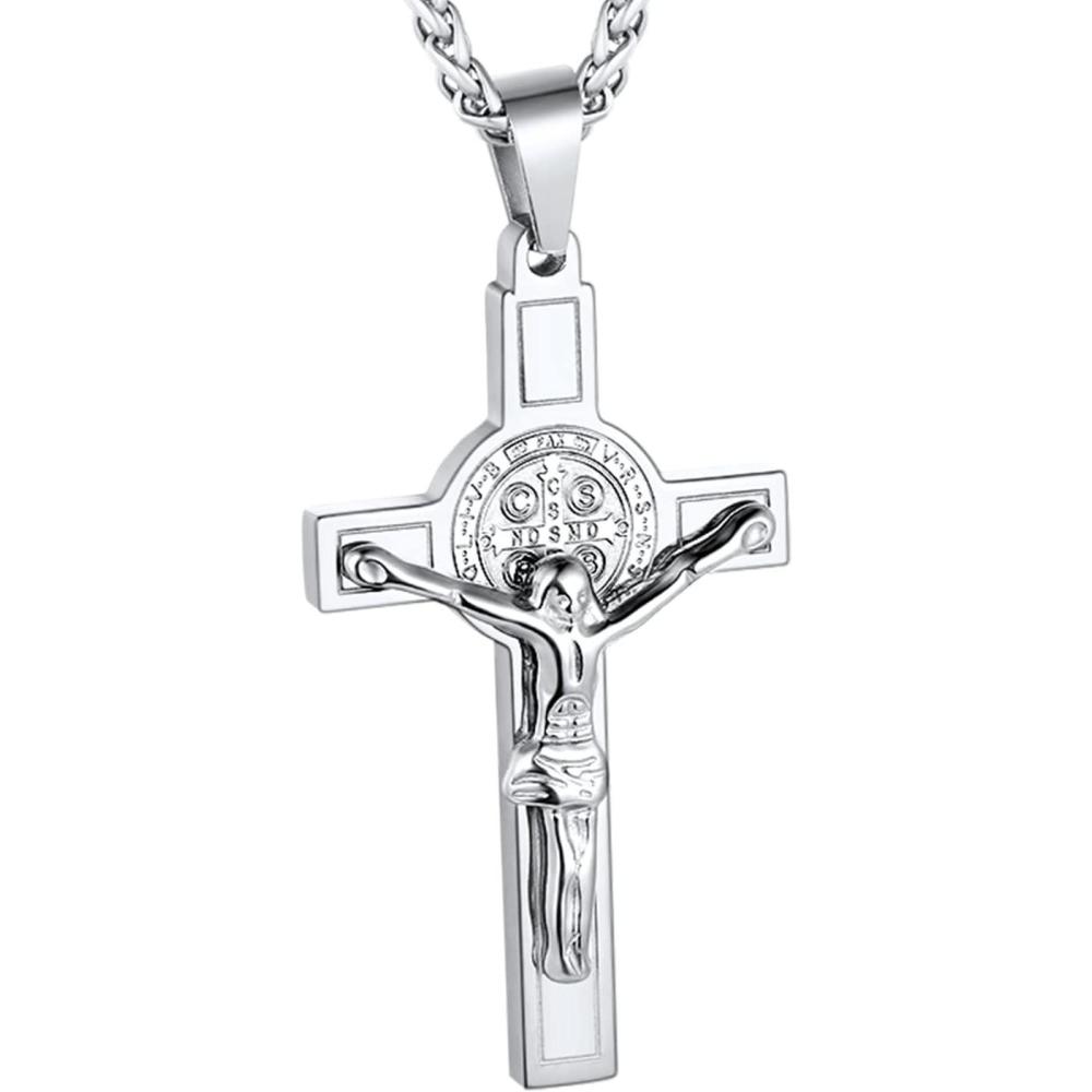 imageU7 Russian Orthodox Cross PendantPraying HandsIchthys Sign for Men Women Stainless Steel 18K Gold Plated Jesus Pendant Christian Religious Necklaces Length 22quot Silver Black Gold09 St Benedict Medal CrucifixSteel