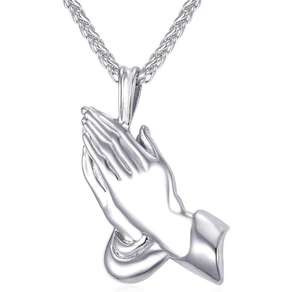 imageU7 Russian Orthodox Cross PendantPraying HandsIchthys Sign for Men Women Stainless Steel 18K Gold Plated Jesus Pendant Christian Religious Necklaces Length 22quot Silver Black Gold05 Praying HandsSteel