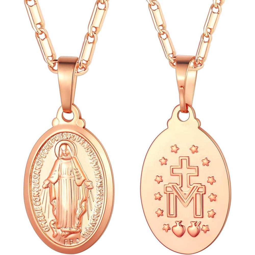 imageU7 Saint BenedictMichael Medal Necklace 316L Stainless Steel Virgin Mary Necklace for Men Women Bible Verse Protection Necklace Catholic Jewelry22quot24quot Adjustable03 Rose Gold