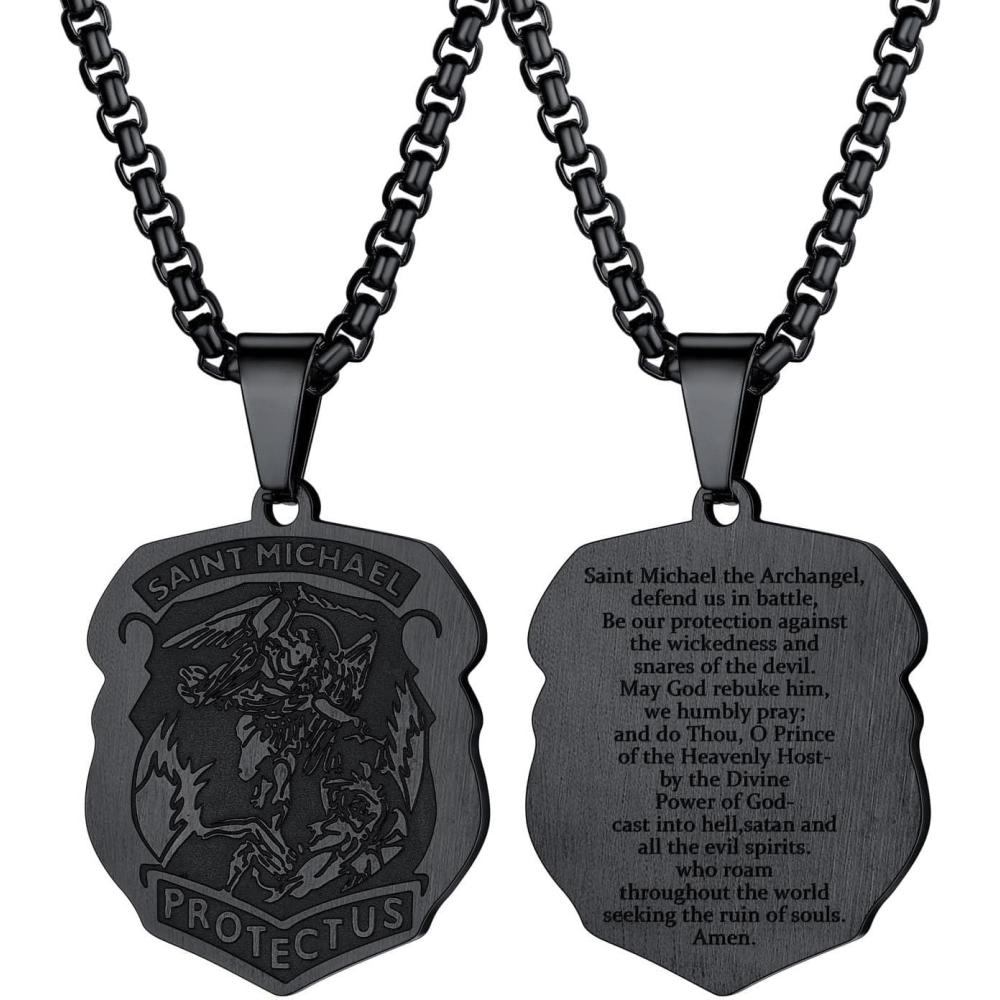 imageU7 Saint BenedictMichael Medal Necklace 316L Stainless Steel Virgin Mary Necklace for Men Women Bible Verse Protection Necklace Catholic Jewelry22quot24quot Adjustable03 Black