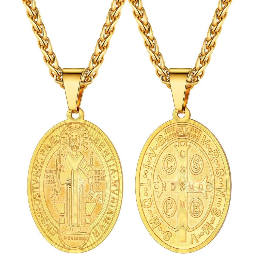 imageU7 Saint BenedictMichael Medal Necklace 316L Stainless Steel Virgin Mary Necklace for Men Women Bible Verse Protection Necklace Catholic Jewelry22quot24quot Adjustable02 Gold