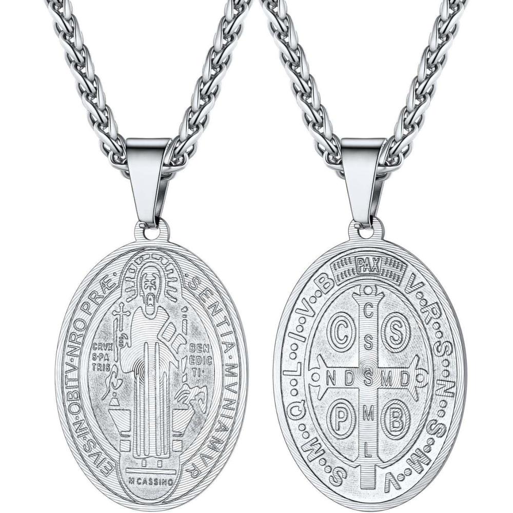imageU7 Saint BenedictMichael Medal Necklace 316L Stainless Steel Virgin Mary Necklace for Men Women Bible Verse Protection Necklace Catholic Jewelry22quot24quot Adjustable01 Silver