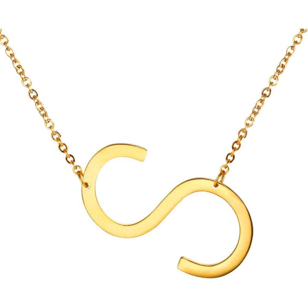 imageU7 Sideways Large Initial Necklaces for Women Big Letter Script Name Necklaces Stainless Steel 18K Gold Plated Pendant Monogram NecklaceGold