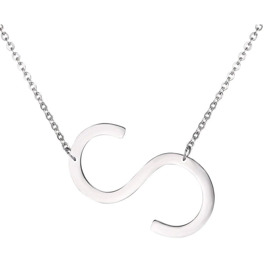 imageU7 Sideways Large Initial Necklaces for Women Big Letter Script Name Necklaces Stainless Steel 18K Gold Plated Pendant Monogram NecklaceSilver