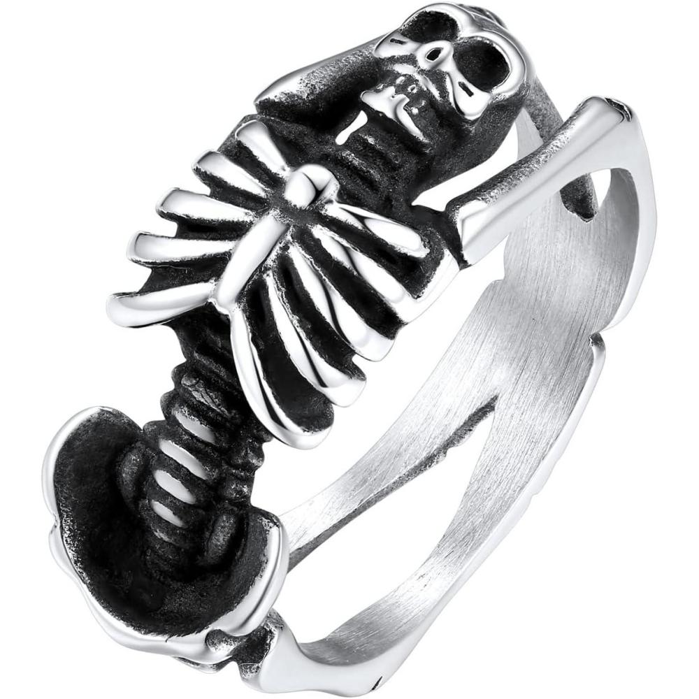 imageU7 Skull Ring Skeleton Ring Biker Ring for Cocktail Party Gothic Fashion Rings with Skull Size 714StainlessBlackGold ColorB Silver Skeleton