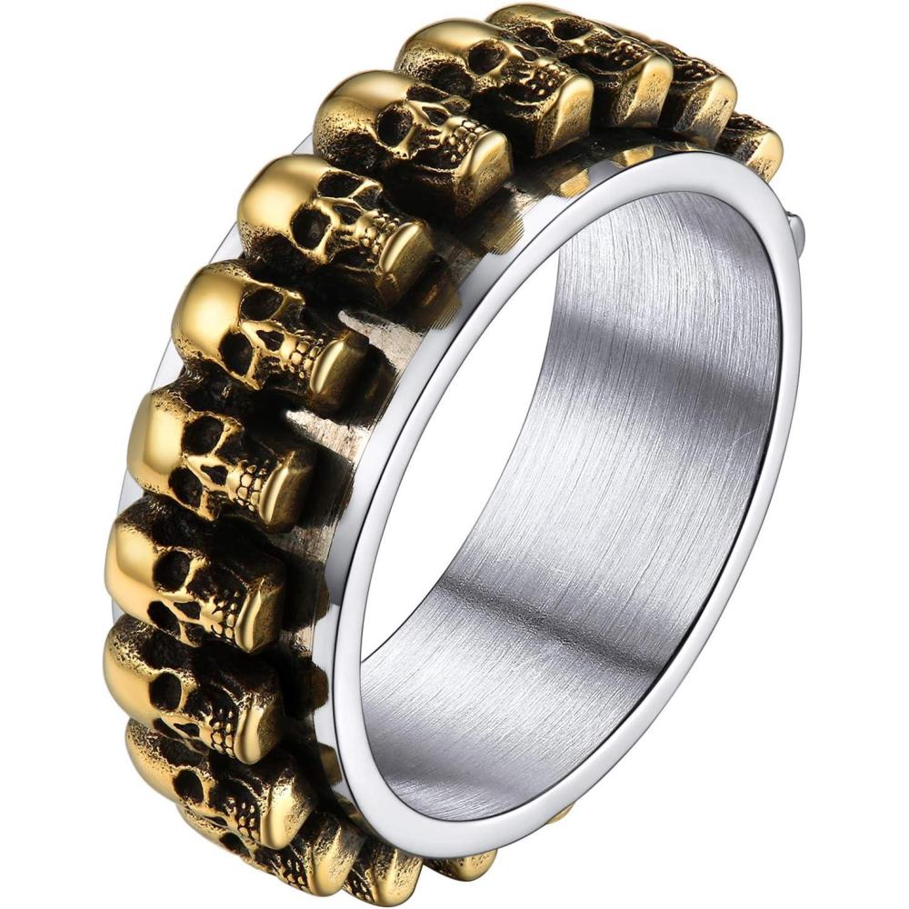 imageU7 Skull Ring Skeleton Ring Biker Ring for Cocktail Party Gothic Fashion Rings with Skull Size 714StainlessBlackGold ColorD Gold Skull Heads