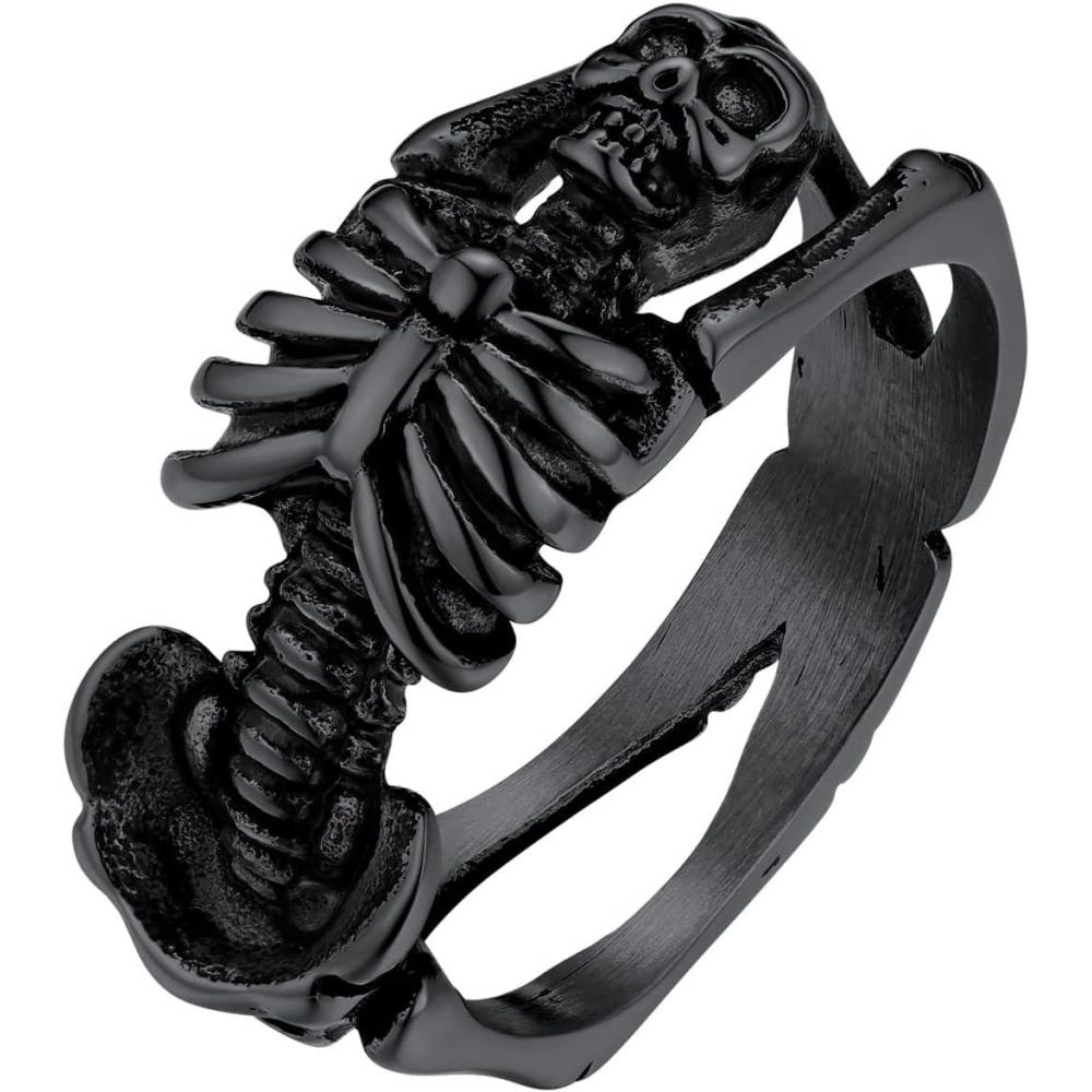 imageU7 Skull Ring Skeleton Ring Biker Ring for Cocktail Party Gothic Fashion Rings with Skull Size 714StainlessBlackGold ColorG Black Skeleton