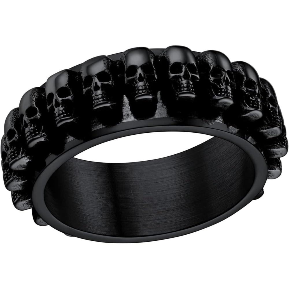 imageU7 Skull Ring Skeleton Ring Biker Ring for Cocktail Party Gothic Fashion Rings with Skull Size 714StainlessBlackGold ColorH Black Skull Heads