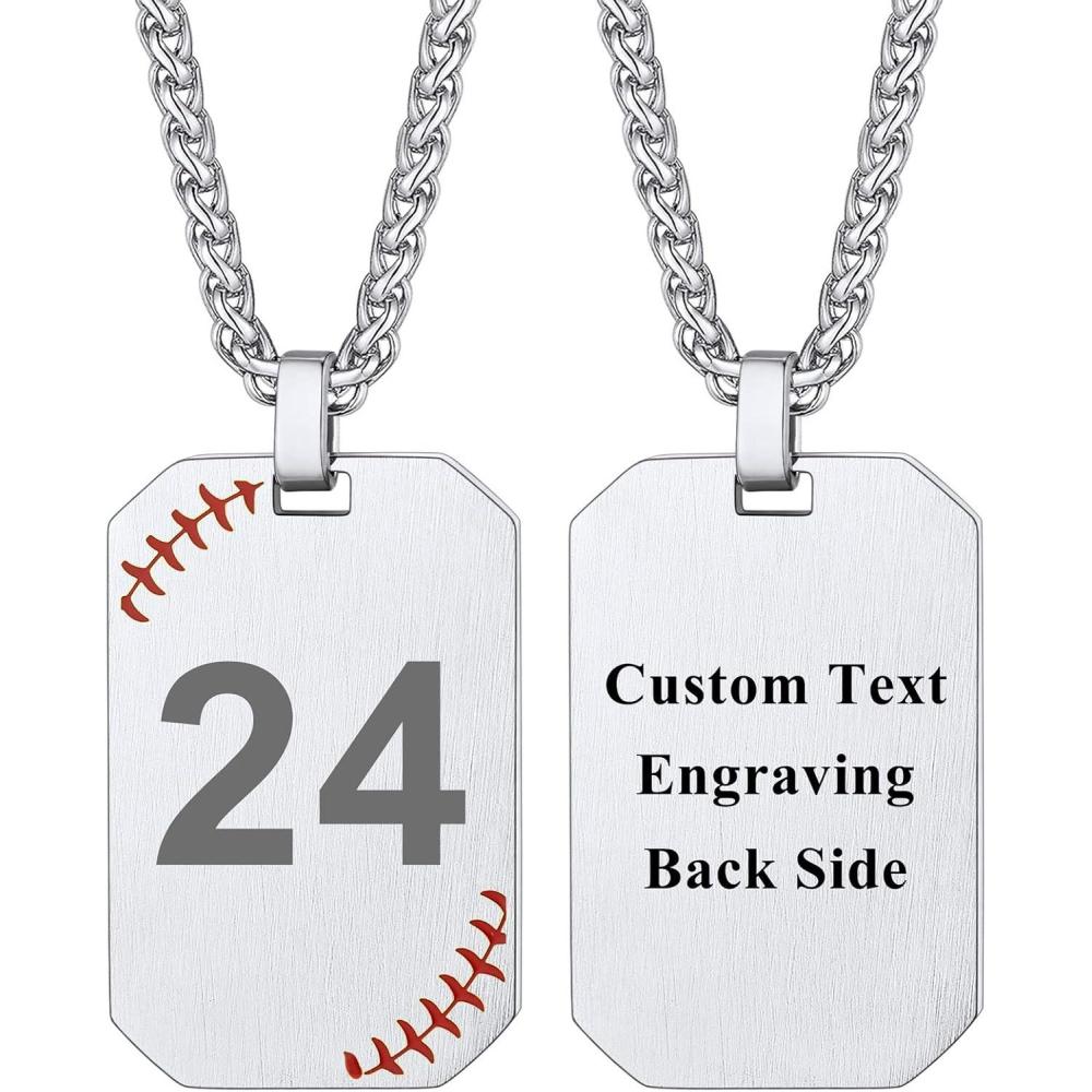 imageU7 Soccer Necklace for Men Football Baseball Basketball Stainless Steel Chain in Gold Silver Black Color Shoes Pendant Necklaces for Gym Sport Players Hip Hop Jewelry 22 InchFBaseball Number Dog TagsStainlessCustomized