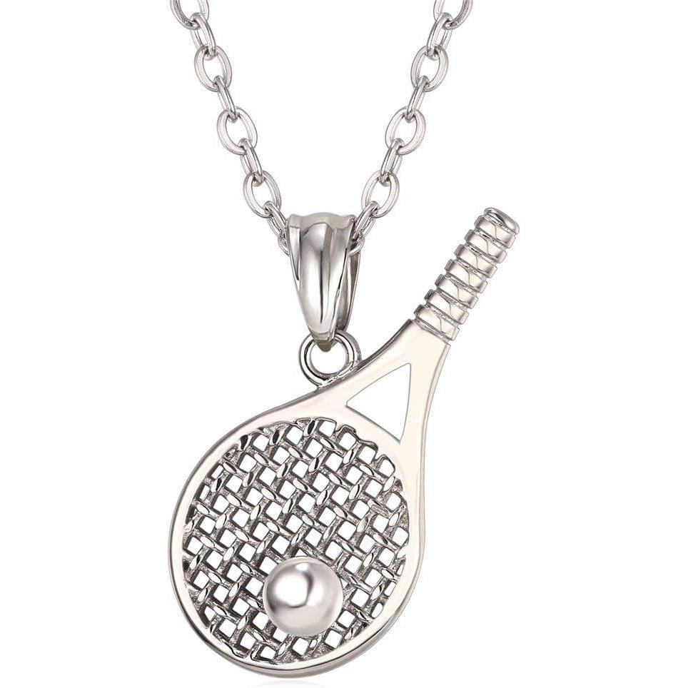 imageU7 Soccer Necklace for Men Football Baseball Basketball Stainless Steel Chain in Gold Silver Black Color Shoes Pendant Necklaces for Gym Sport Players Hip Hop Jewelry 22 Inch05TennisStainless
