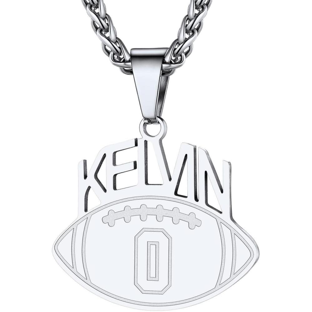 imageU7 Soccer Necklace for Men Football Baseball Basketball Stainless Steel Chain in Gold Silver Black Color Shoes Pendant Necklaces for Gym Sport Players Hip Hop Jewelry 22 InchZFootball NumberNameStainlessCustomized