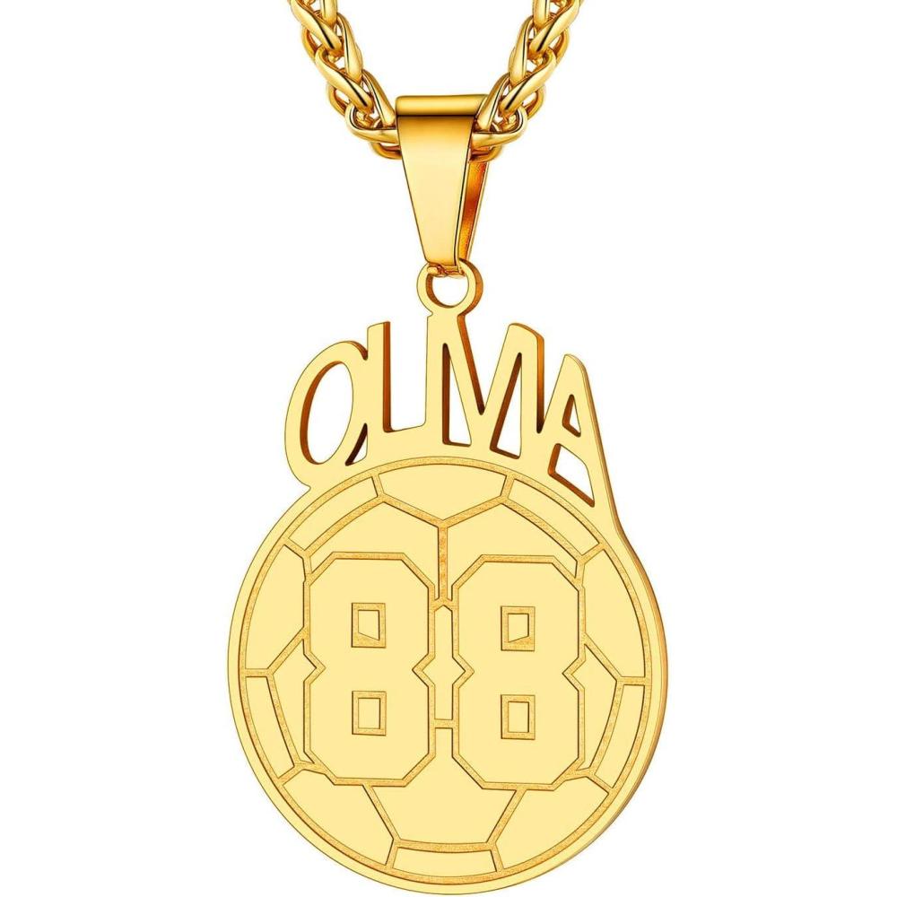 imageU7 Soccer Necklace for Men Football Baseball Basketball Stainless Steel Chain in Gold Silver Black Color Shoes Pendant Necklaces for Gym Sport Players Hip Hop Jewelry 22 InchHSoccer NumberNameGoldCustomized
